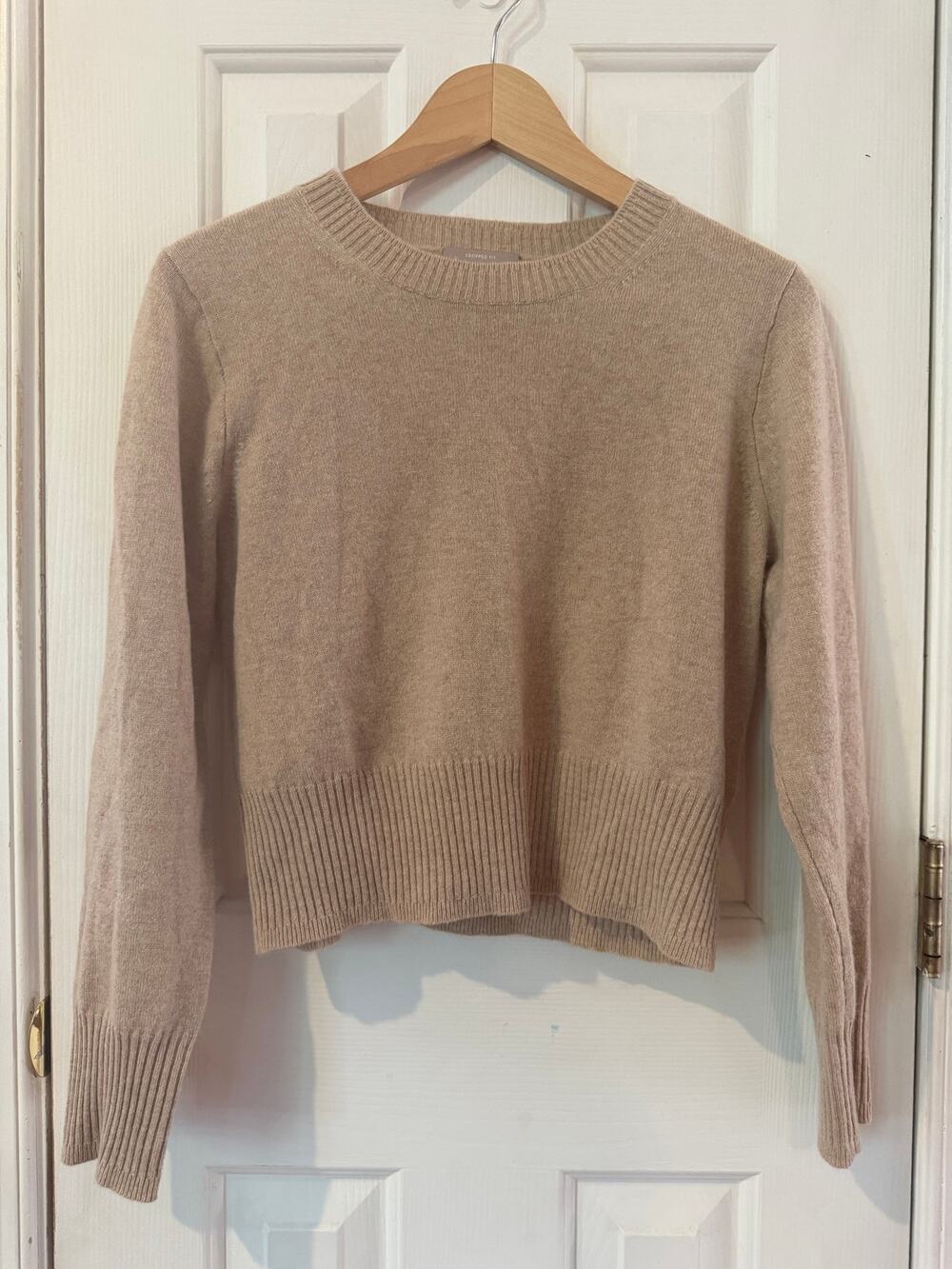 J.Crew Cashmere Cropped Fit Crewneck Sweater Tan Camel Size Small Style BG654